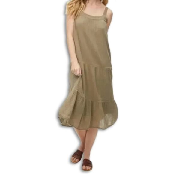 Michael Stars Elvie Dress Knee Length Relaxed Tiered Breathable Green W S NWOT - Picture 1 of 10